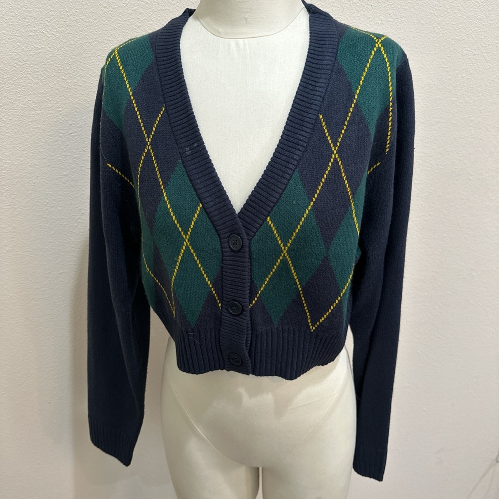 cropped argyle cardigan